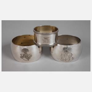 Drei Serviettenringe Silber aus Adelsbesitz