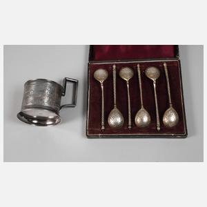 Sechs russische Löffel und Teeglashalter