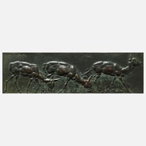 Prof. August Gaul, Paar Reliefs mit Rehen