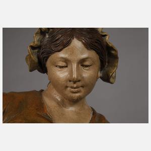 Terrakottafigur Näherin mit Katze