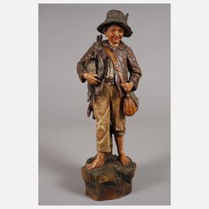 Jägersbursche mit Ente und Hase