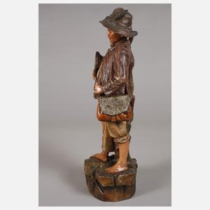 Jägersbursche mit Ente und Hase