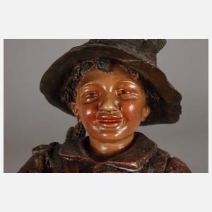 Jägersbursche mit Ente und Hase