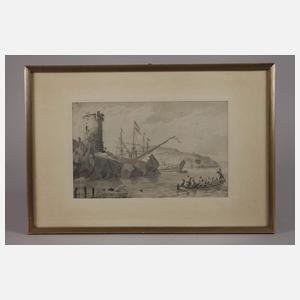 Altmeisterzeichnung, Boote an der Küste