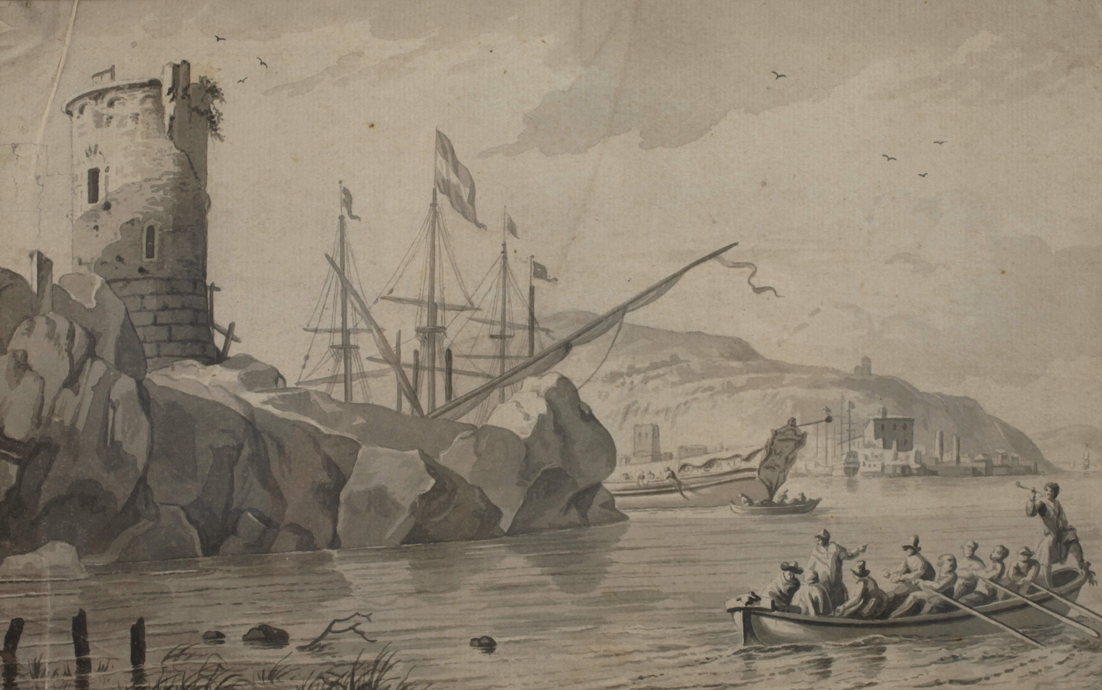 Altmeisterzeichnung, Boote an der Küste