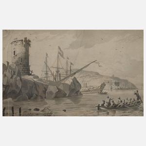 Altmeisterzeichnung, Boote an der Küste