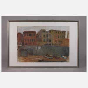 G. Cariot, Häuser am Ufer