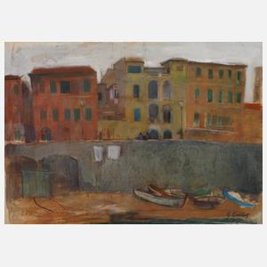 G. Cariot, Häuser am Ufer