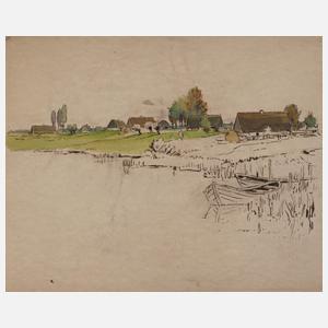 Alfred Tröger, attr., Hütten am Seeufer