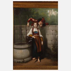 Carl Duxa, attr., Stelldichein am Brunnen