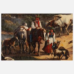 Paar Gemäldependants nach Friedrich Gauermann