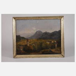 Dorf in Alpenlandschaft