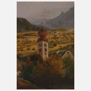 Dorf in Alpenlandschaft