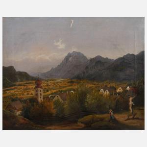 Dorf in Alpenlandschaft