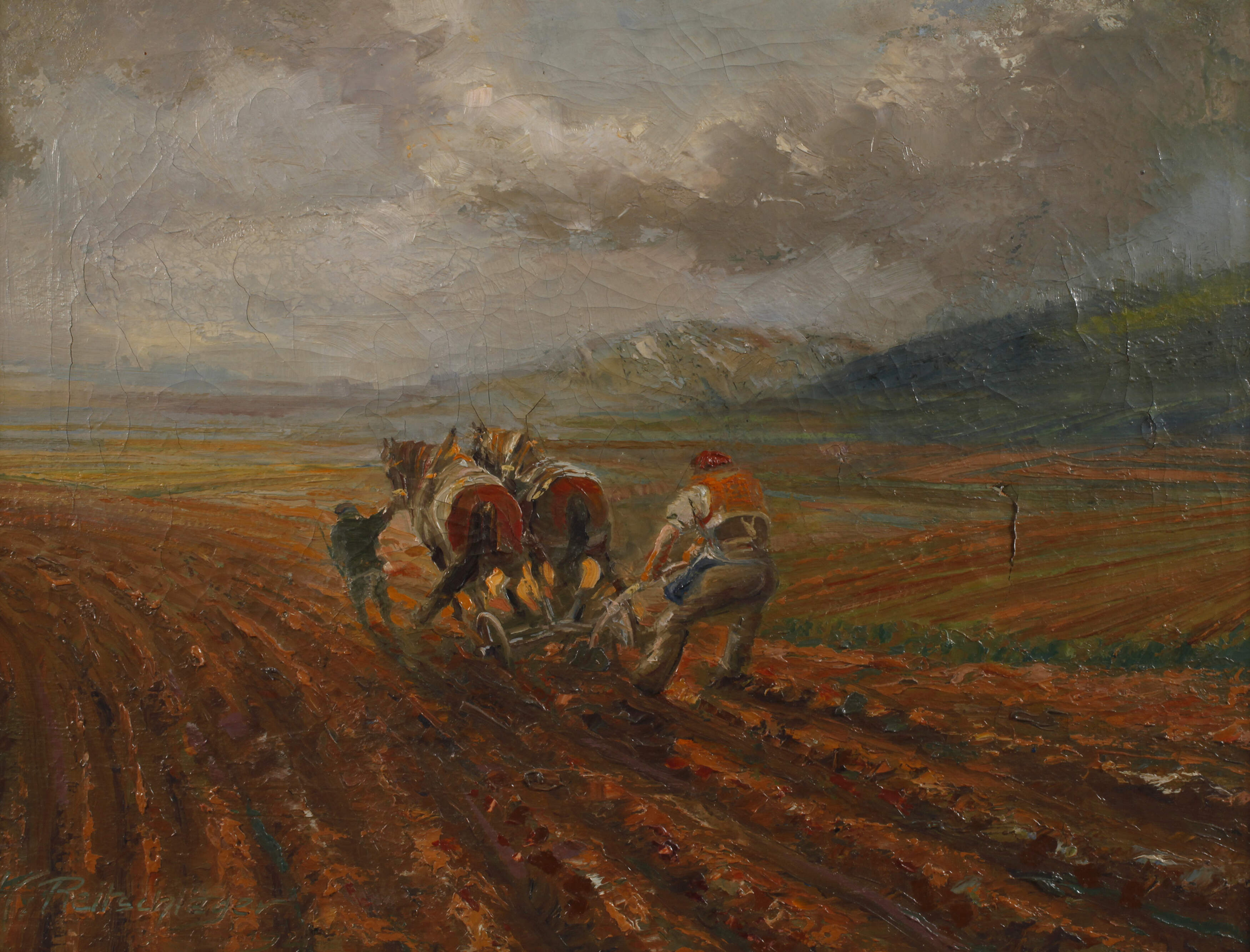 K. Reitschläger, Pflügender Bauer