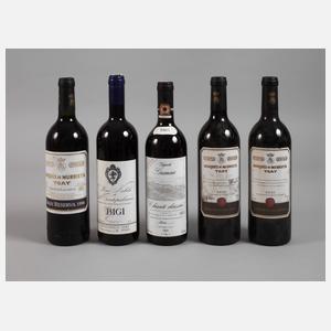 Fünf Flaschen Rotwein Italien/ Spanien