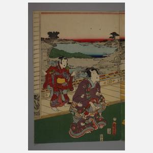 Dreiteiliger Farbholzschnitt Utagawa Kunisada II.