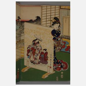 Dreiteiliger Farbholzschnitt Utagawa Kunisada II.