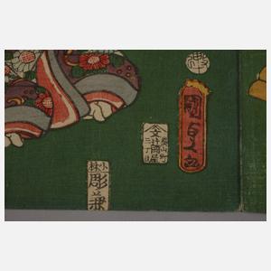 Dreiteiliger Farbholzschnitt Utagawa Kunisada II.