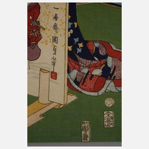 Dreiteiliger Farbholzschnitt Utagawa Kunisada II.