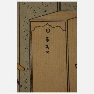 Dreiteiliger Farbholzschnitt Utagawa Kunisada II.