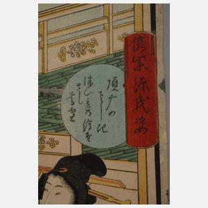 Dreiteiliger Farbholzschnitt Utagawa Kunisada II.