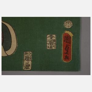 Dreiteiliger Farbholzschnitt Utagawa Kunisada II.
