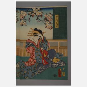Dreiteiliger Farbholzschnitt Utagawa Kunisada (Toyokuni III.)