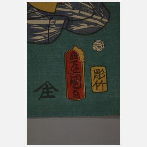 Dreiteiliger Farbholzschnitt Utagawa Kunisada (Toyokuni III.)