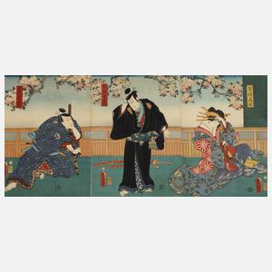 Dreiteiliger Farbholzschnitt Utagawa Kunisada (Toyokuni III.)