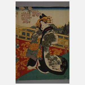 Dreiteiliger Farbholzschnitt Utagawa Kunisada (Toyokuni III.)