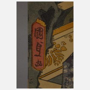 Dreiteiliger Farbholzschnitt Utagawa Kunisada (Toyokuni III.)