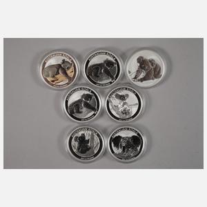 Sieben Silbermünzen Australien Koala