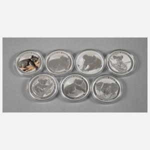 Sieben Silbermünzen Australien Koala