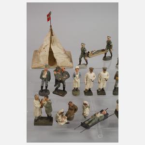 Konvolut Lazarettfiguren und Sanitätszelt
