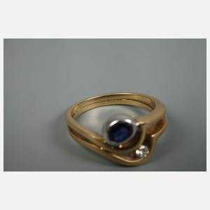 Damenring mit Saphir und Brillant