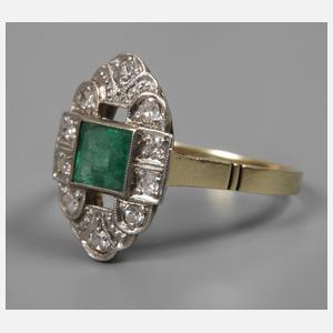Art déco-Ring mit Smaragd und Diamanten