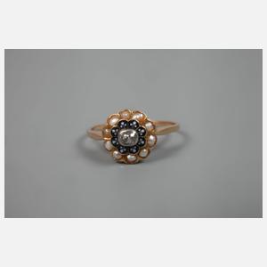Damenring mit Diamant und Perlen