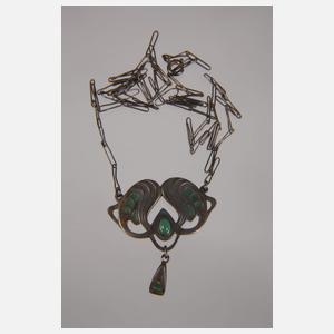 Jugendstilcollier mit Chrysopras und Emaille