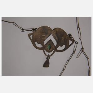 Jugendstilcollier mit Chrysopras und Emaille