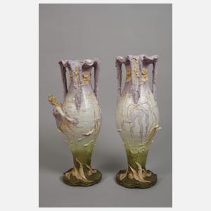 Volkstedt Paar große figürliche Jugendstilvasen
