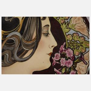 Zwei große Wandteller nach Alfons Mucha