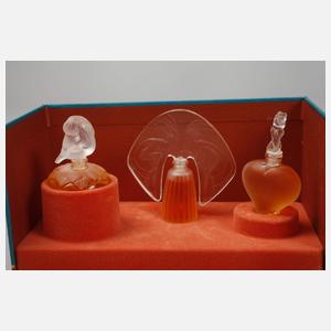 René Lalique drei Parfumflakons im Originalkarton