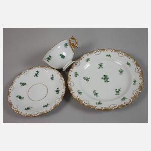 Meissen Gedeck kupfergrüner Streublümchendekor