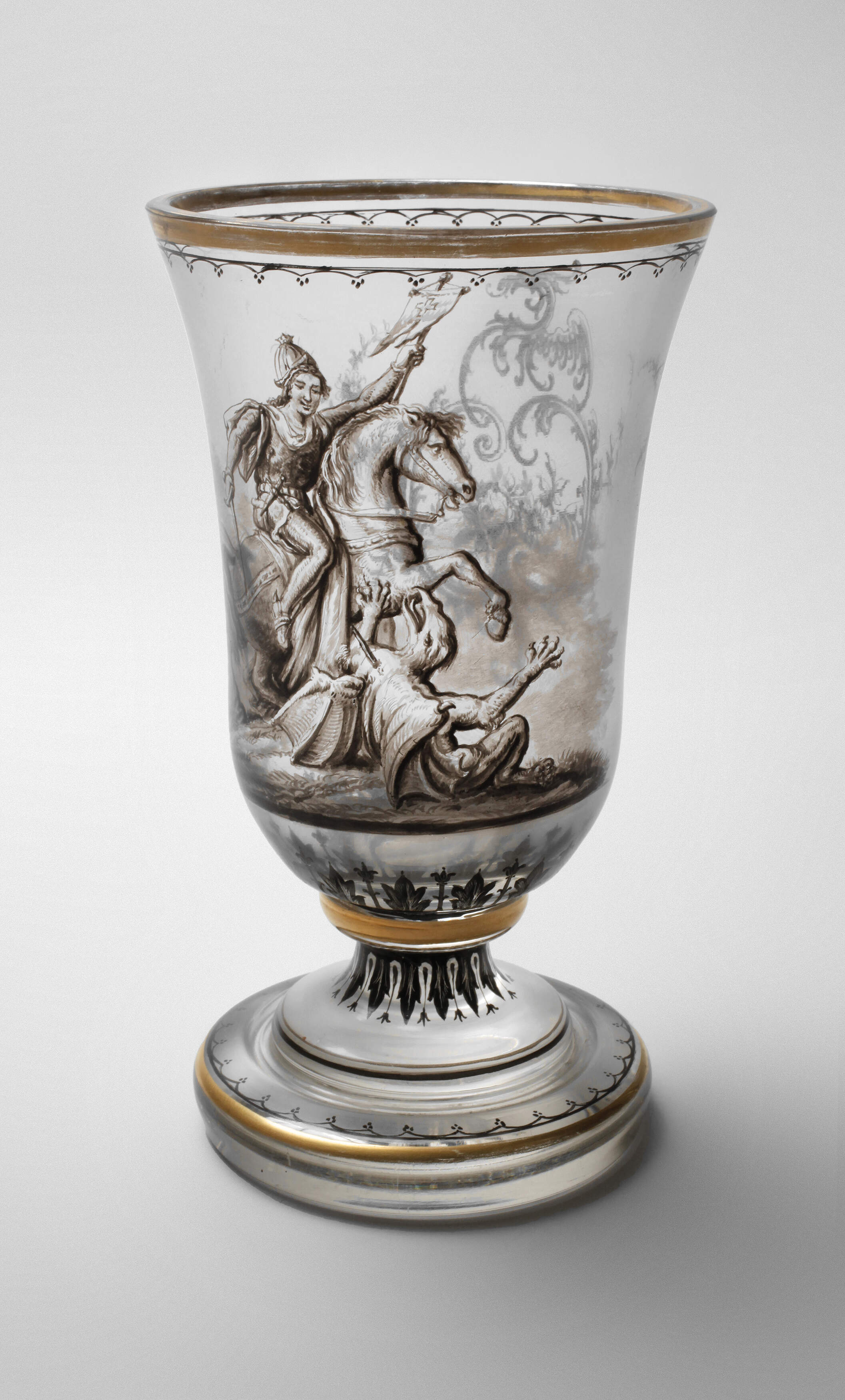 Steinschönau Pokalglas mit Schwarzlotmalerei