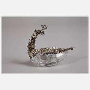 Paar Salieren mit Silbermontierung als Schwäne