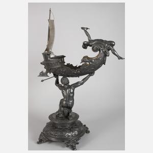 Tafelaufsatz Historismus Neptun mit Schiff