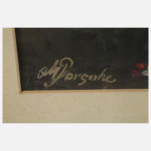 Prof. Otto Porsche, Blumenstillleben mit Kakadu