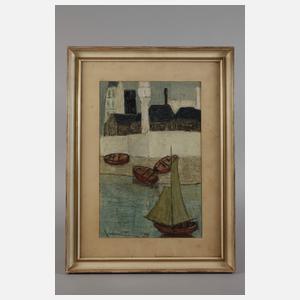 Segelboot vor Stadtkulisse