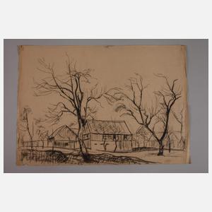 Alfred Tröger, attr., Gehöft unter Bäumen
